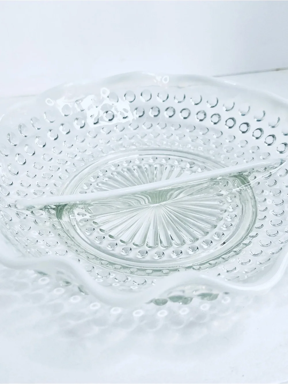 Vintage Anchor Hocking Moonstone Hobnail Divided Relish Serving Dish